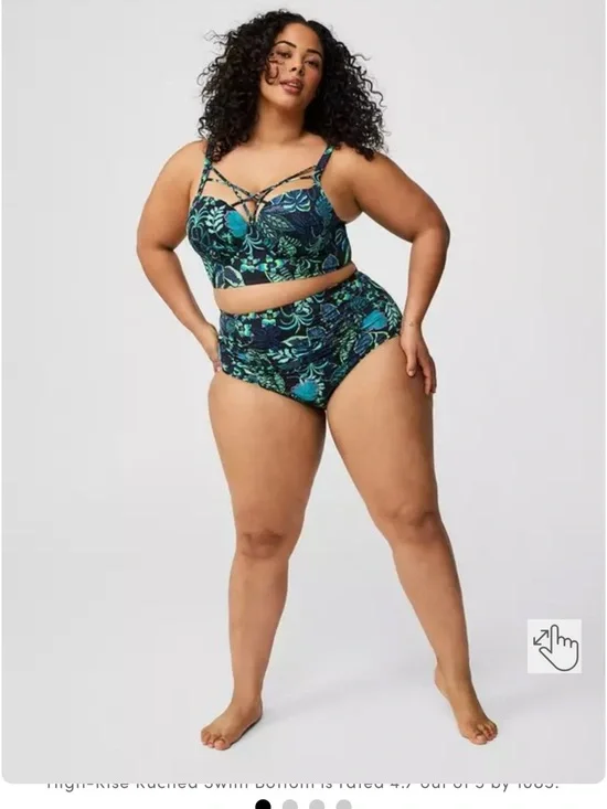 torrid Teal & Navy Floral Strappy Bikini with High-Waist Bottoms - Picture 3 of 9